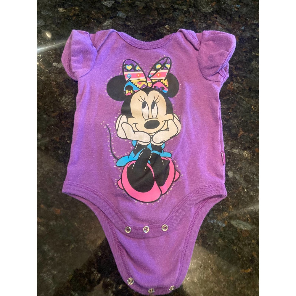 Purple Minnie Mouse Onesie with Ruffle Sleeves (0-6m)